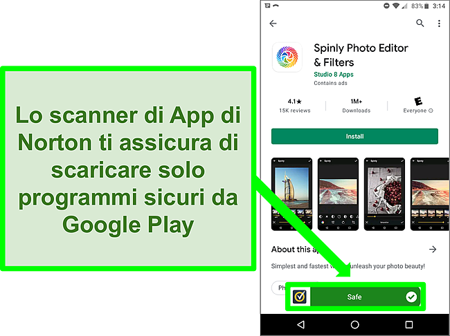 Screenshot di un'app nel Google Play Store contrassegnata come 