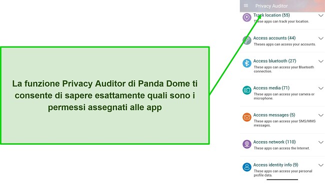 Screenshot che mostra la funzione Privacy Auditor di Panda Dome