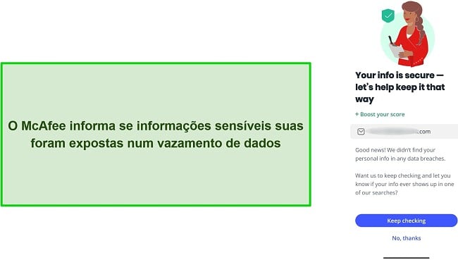 Captura de tela do verificador de violação de dados da McAfee