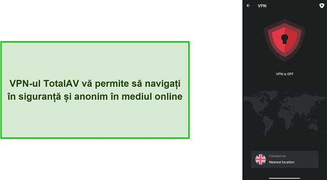 Captură de ecran a VPN-ului TotalAV pe Android