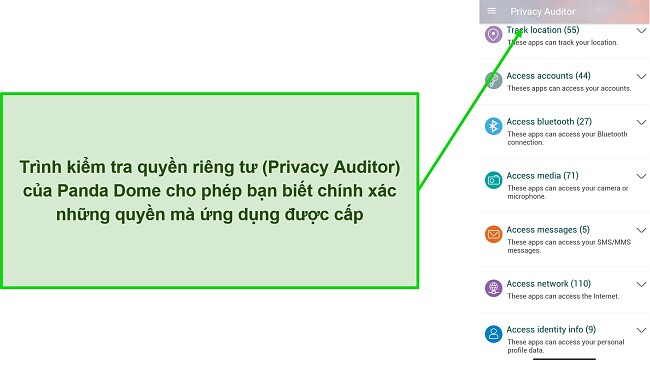 Ảnh chụp màn hình hiển thị tính năng Kiểm tra quyền riêng tư của Panda Dome