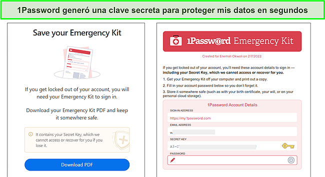 Kit de emergencia 1Password.