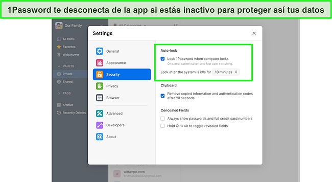 1Password lo bloquea si está inactivo.