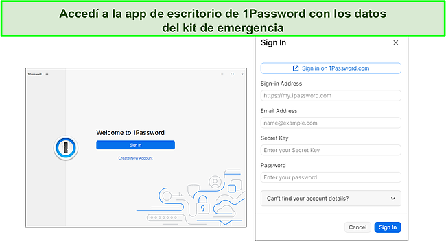 Aplicación de escritorio 1Password.