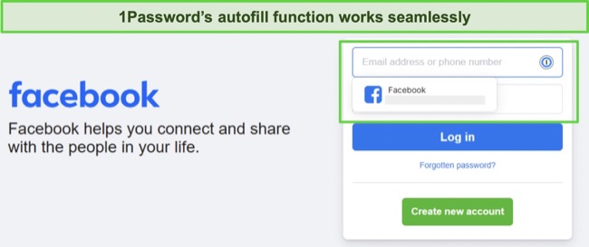 Screenshot of 1Password autofill function