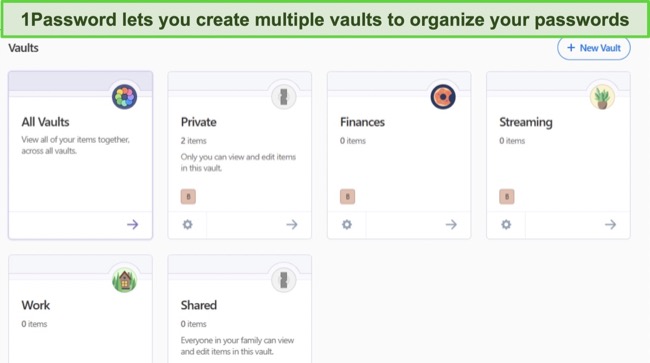 Screenshot of 1Password multiple vaults