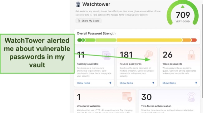 Screenshot of 1Password WatchTower dashboard