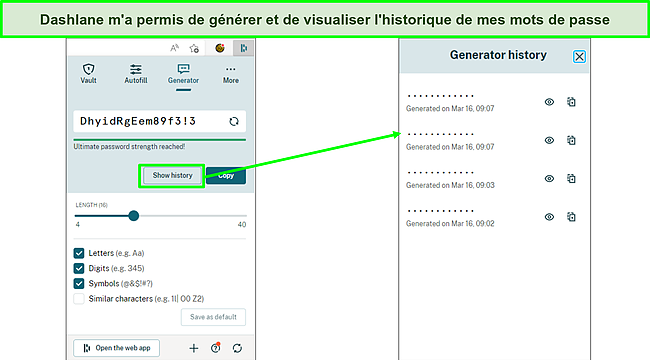 Capture d'écran de Générer des mots de passe avec Dashlane.