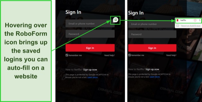 Screenshot of RoboForm's auto-fill feature