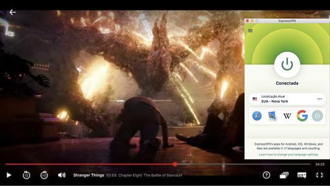 Exemplo de ExpressVPN trabalhando com a biblioteca Netflix dos EUA