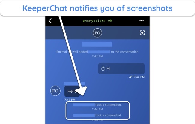 KeeperChat showing screenshot notifications