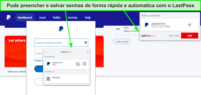 Captura de tela do recurso de preenchimento automático do LastPass