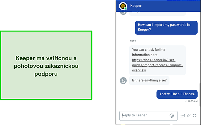 Konverzace s podporou živého chatu Keeper.