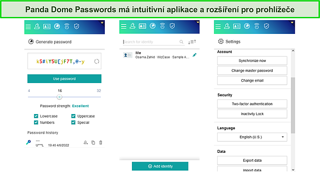 Intuitivní aplikace a rozšíření Panda Dome Passwords.