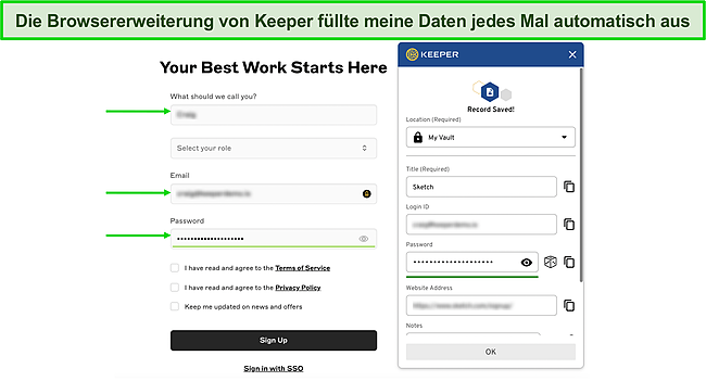 Screenshot der Autofill-Funktion von Keeper.