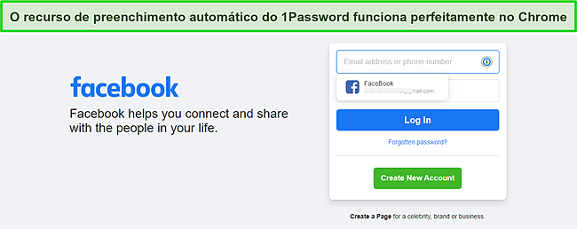 Captura de tela do recurso de preenchimento automático do 1Password.