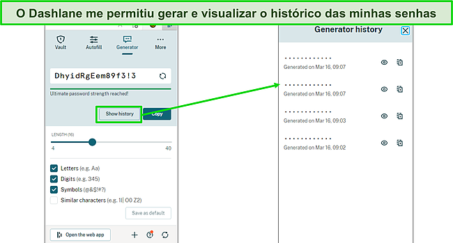 Captura de tela do gerador de senhas do Dashlane.