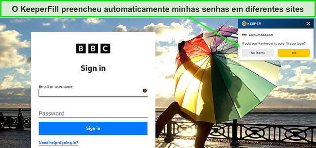 Captura de tela do recurso de preenchimento automático do Keeper no Chrome.