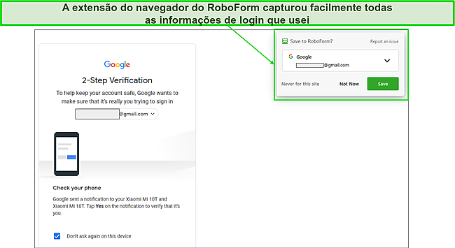 Captura de tela do recurso de salvamento automático do RoboForm.