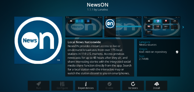 Imagem do complemento NewsON Kodi