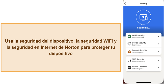 Captura de pantalla de las diversas funciones de seguridad de Norton