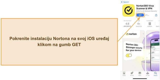 Screenshot koji pokazuje kako instalirati Norton na iOS uređajima