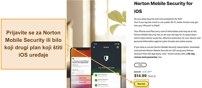 Screenshot koji pokazuje kako se pretplatiti na Norton Mobile Security