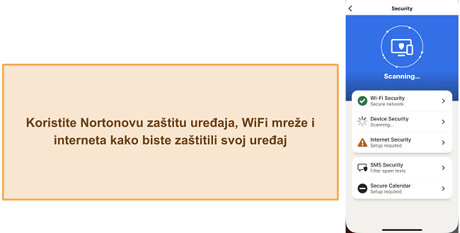 Screenshot različitih sigurnosnih funkcija Nortona