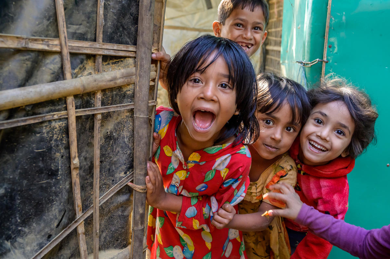 Children playing in refugee camp. 