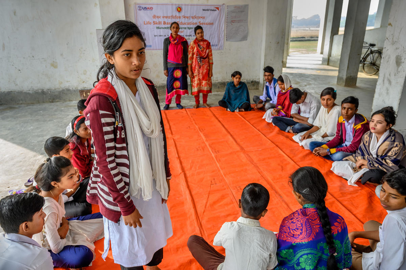 Puja participates in class in Bangladesh