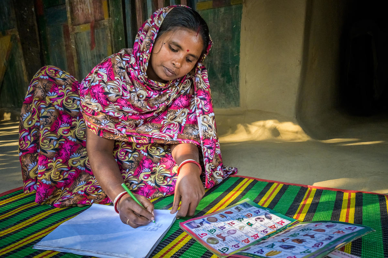 Shabitra practices literacy skills