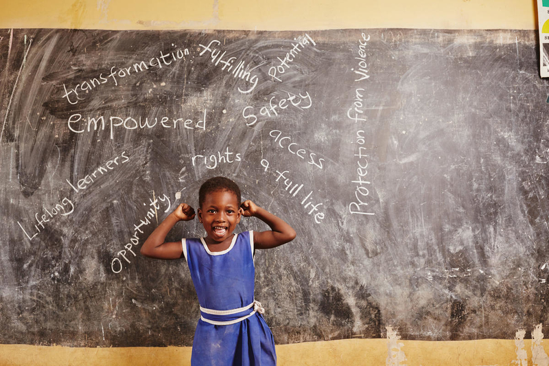 Little girl in Ghana in her classroom