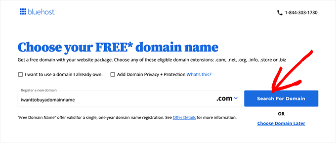 Bluehost Free Domain Name for WPBeginner Users