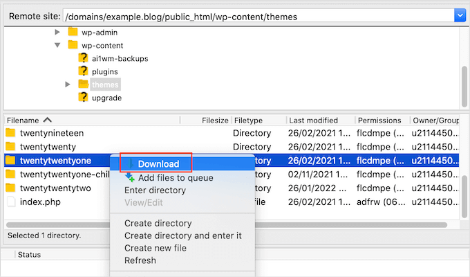 Downloading your current WordPress theme