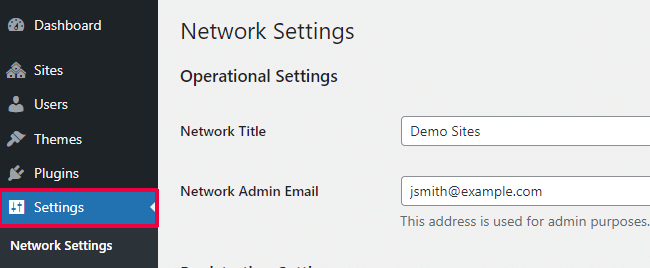 WordPress multisite general settings