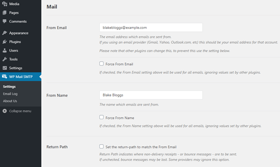 Entering the name and email address that you want your WordPress emails to come from
