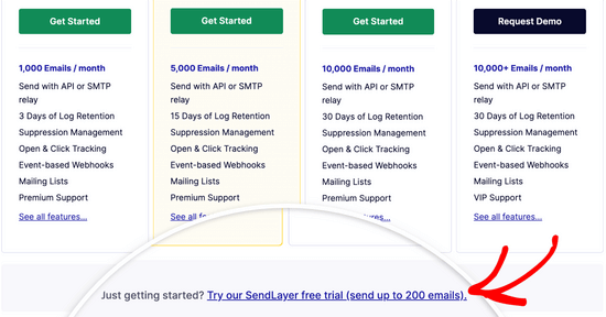 Click SendLayer free trial link