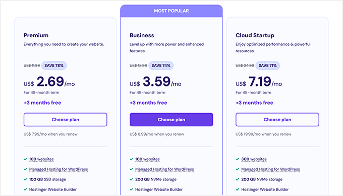 Hostinger Pricing