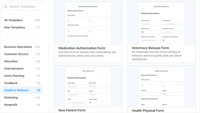 The WPForms template library