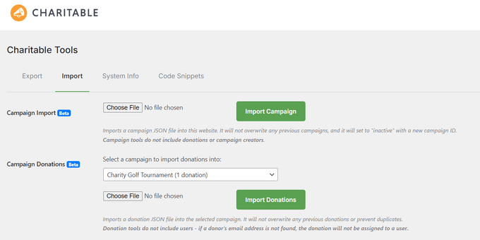 Importing and exporting campaign data in WordPress