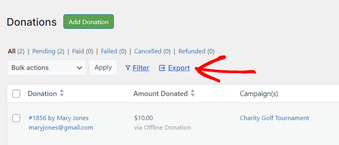 Exporting your donation data 