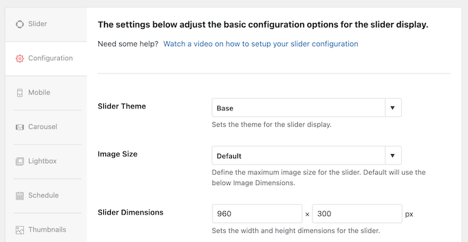 The Soliloquy slider settings