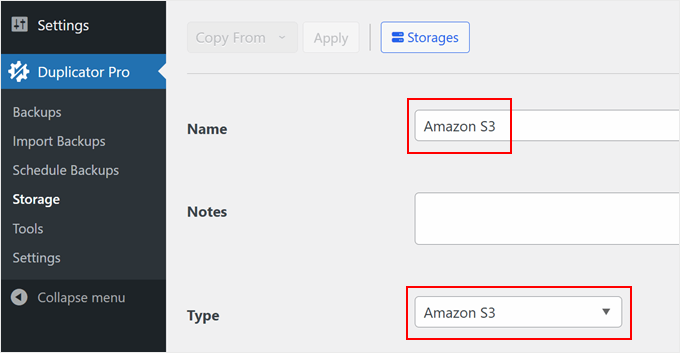 Adding Amazon S3 as a storage option in Duplicator